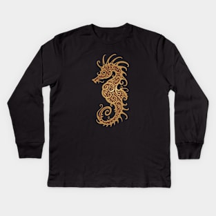 Intricate Brown Tribal Seahorse Design Kids Long Sleeve T-Shirt